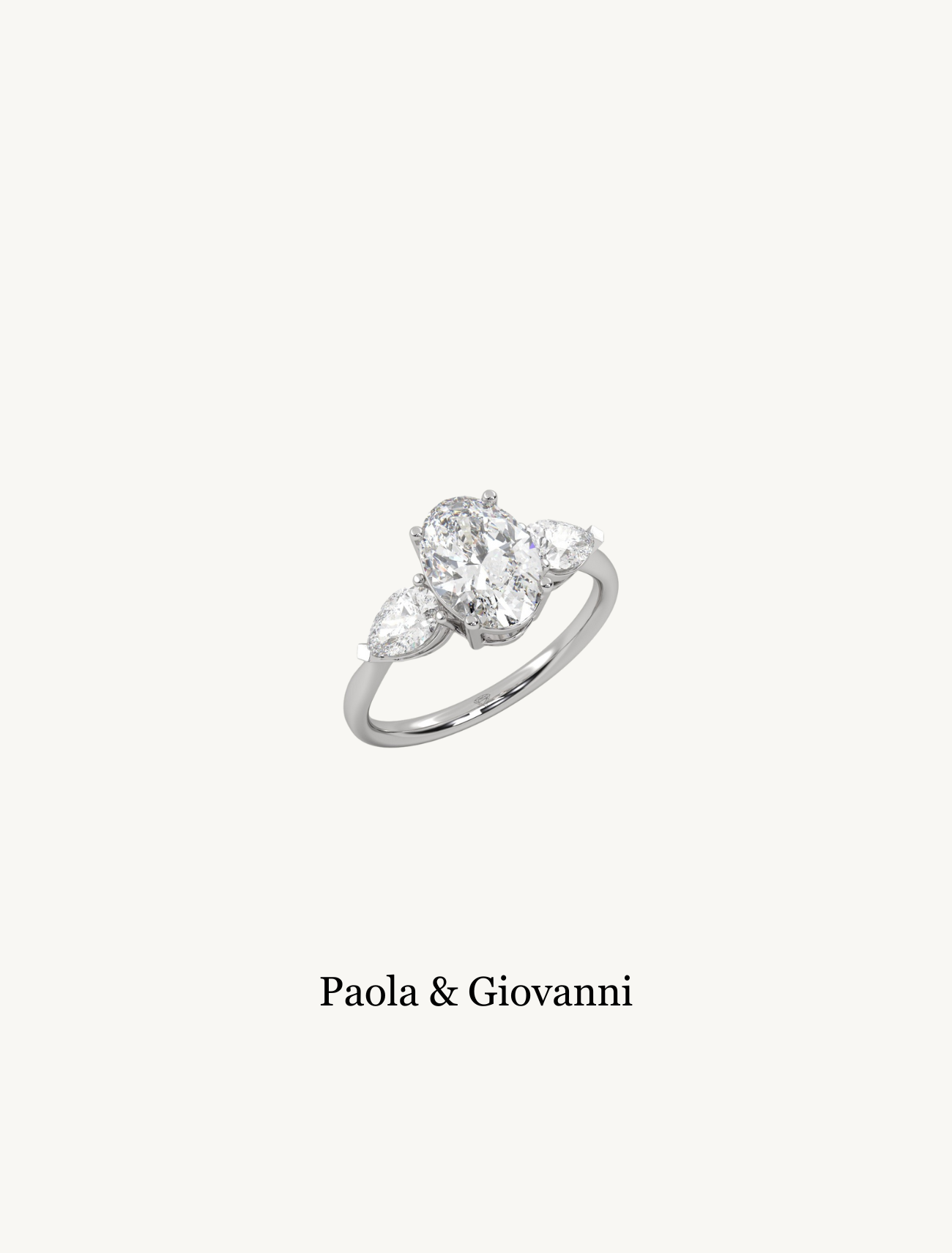 The Oasis Ring Oval and pear shaped lab grown diamonds trilogy engagement ring