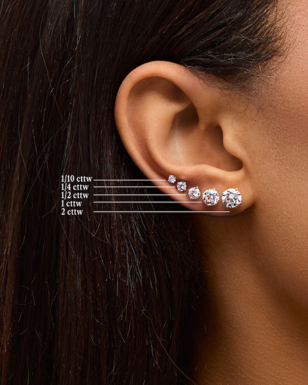 round diamond stud earrings different carat sizes